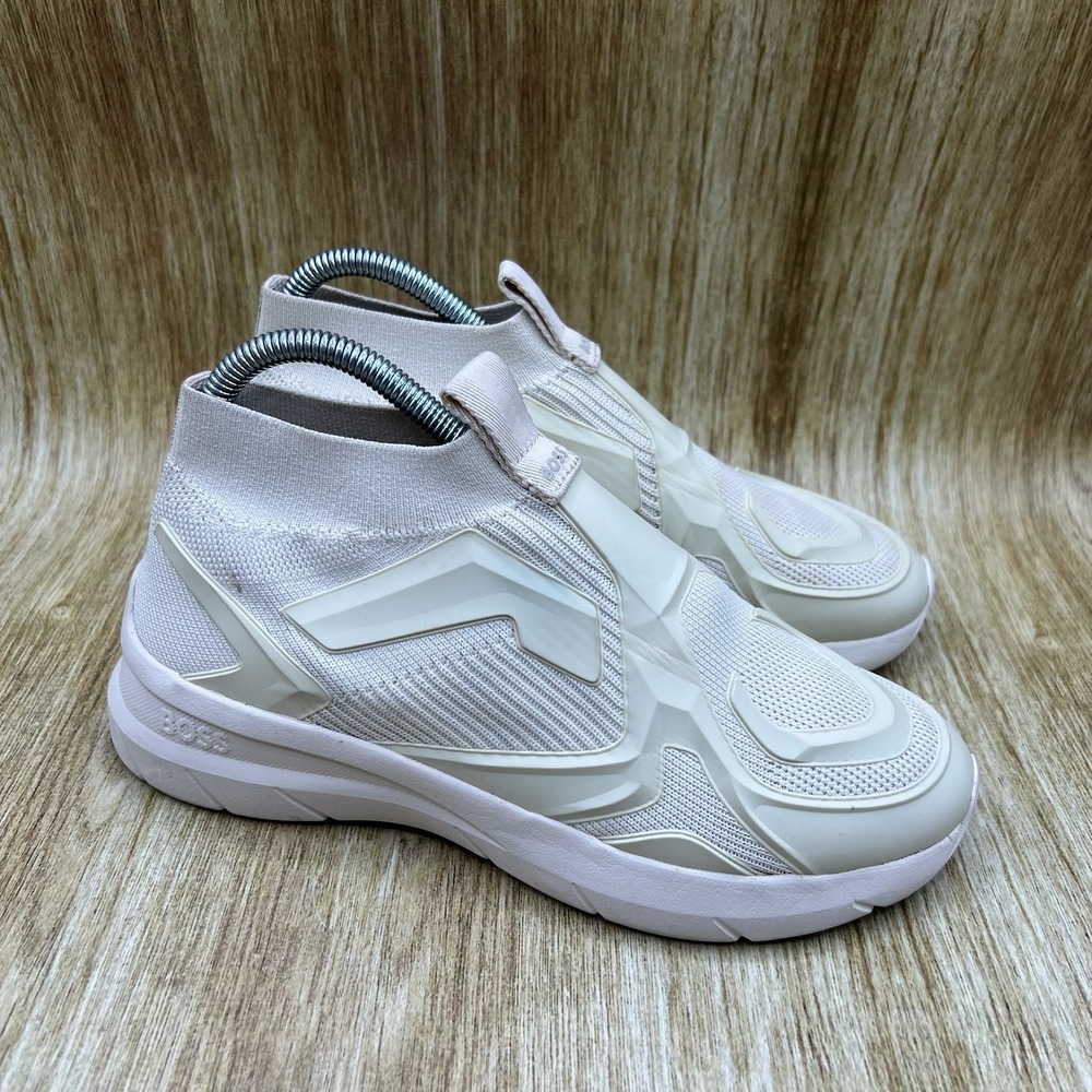 Hugo Boss Sock Sneakers Women's Size 7 EU 37 Cream White Slip On Knit Athleisure